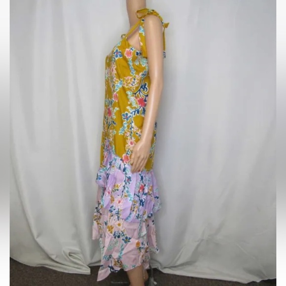 NWT Alivia The Lilly Fantasy Floral Sunshine slip midi tie shoulder summer dress - Picture 9 of 15